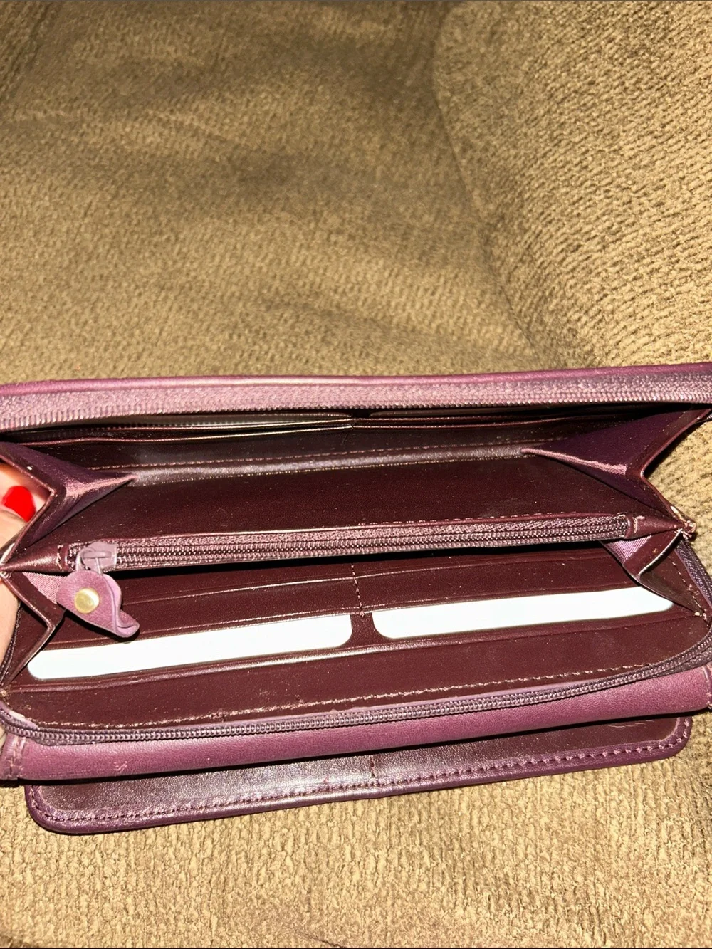 Etienne Aigner Plum Leather Clutch Wallet with Gold Tone Hardware